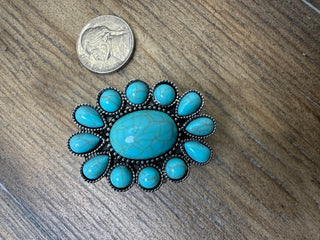 Turquoise Oval Center Stone Ring with Teardrop Cabochons Adjustable Beaded Band