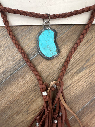 Rare Bird Turquoise Medallion Leather Wraparound Necklace and Belt