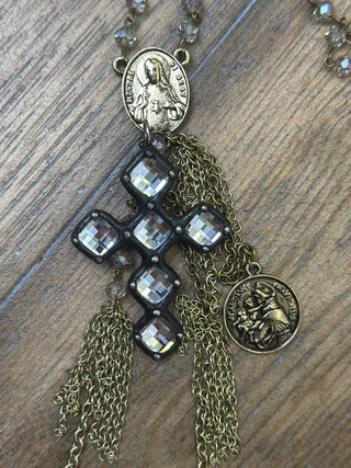 Mixed Media Rosary and Cross Necklace by Jaded Gypsy