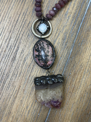 Jaded Gypsy Lilac Purple Geode and Natural Stone Bead Statement Necklace