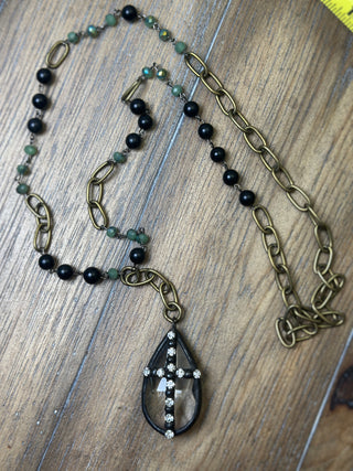 Mixed Metal Bead and Crystal Cross Necklace by Jaded Gypsy