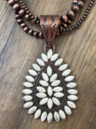 Chunky Turquoise Conch Teardrop Statement Necklace with Navajo Pearls