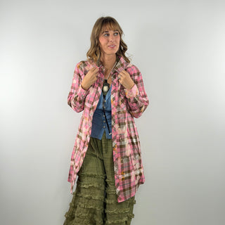 Embellished Rare Bird Pink Plaid Snap Top