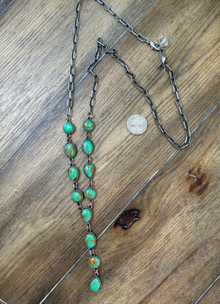 Green Turquoise Necklace with Mixed Media