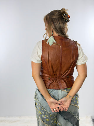 Scully Lambskin Leather Snap Front Vest in Cognac