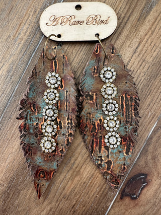 Rare Bird Leather Flower Crystal Station Hoop Earrings
