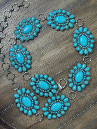 Turquoise Oval Conch Belt Adjustable Western Statement Belt