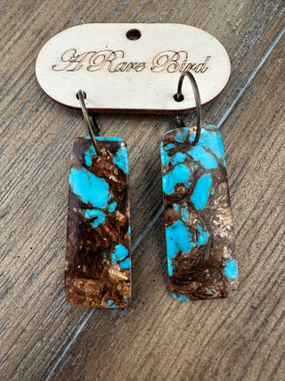 Rare Bird Mixed Turquoise and Brown Stone Leverback Hoop Earrings