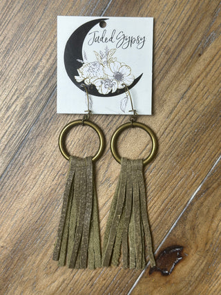 Hoop and Leather Fringe 3 Inch Earrings by Jaded Gypsy