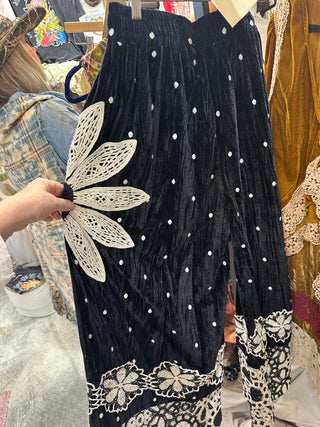 Rare Bird Black Daisy Velvet Pantaloons