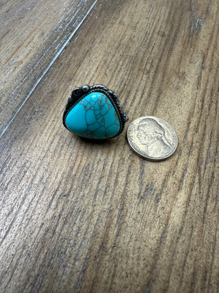 Turquoise Triangle Stone Adjustable Ring Silver Western
