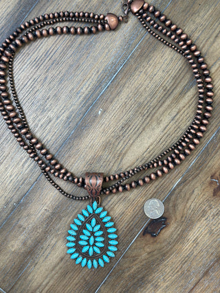 Chunky Turquoise Conch Teardrop Statement Necklace with Navajo Pearls