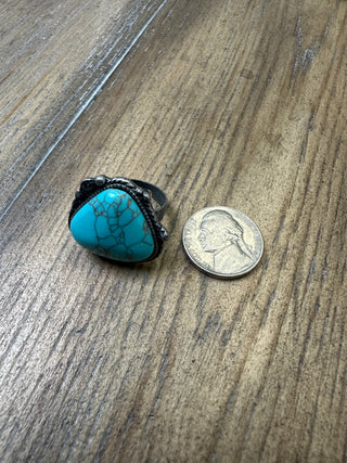 Turquoise Triangle Stone Adjustable Ring Silver Western