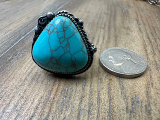 Turquoise Triangle Stone Adjustable Ring Silver Western