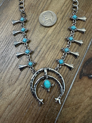 Mini Turquoise Horseshoe Pendant Necklace Adjustable Silver Chain