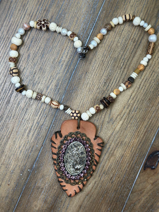  Navajo Leather Medallion Amulet and Beaded Necklace