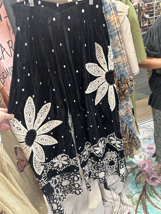 Rare Bird Black Daisy Velvet Pantaloons