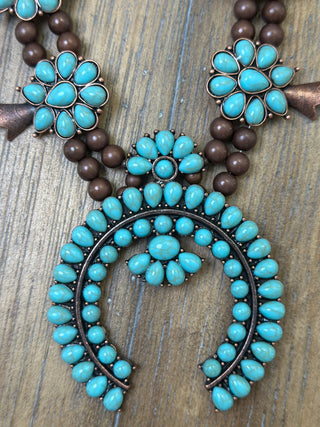 Beaded Squash Blossom Necklace and Earrings Set with Navajo Pearls