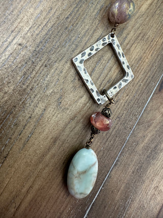 Handcrafted Amazonite Diamond Drop Wrap Necklace with Crystal and Copper