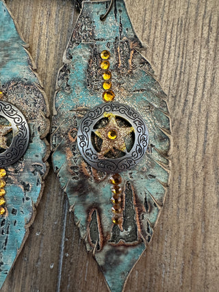 Rare Bird Leather Gold Star Crystal Earrings