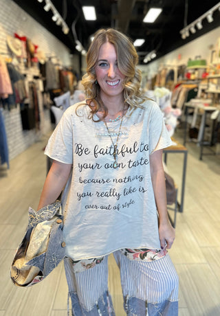 Be Faithful Tattered Design Tee Top Handcrafted