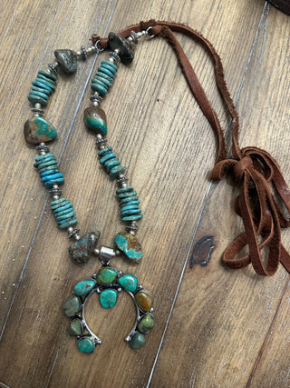 Rare Bird Turquoise Squash Blossom Navajo Necklace