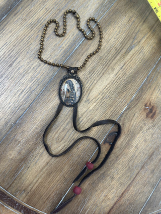 Jaded Gypsy Praying Woman Beaded Medallion Fringe Necklace