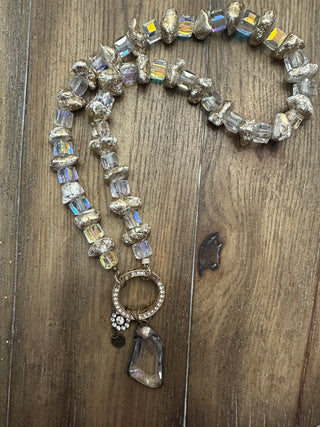 Rare Bird Gold Crystal Drop Spring Closure Necklace
