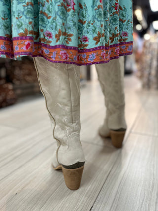 Prestone Faux Leather Embroidered Boots - White Lily Boutique