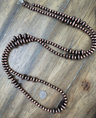 Navajo Pearl Design Long Layering Necklace in Silver and Copper