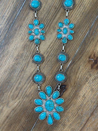 Mixed Metal Squash Blossom Diamond Medallion Necklace | Blue Turquoise Orange Jasper