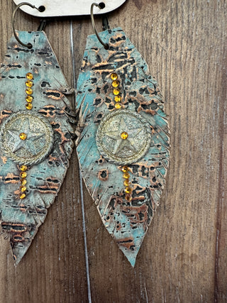 Rare Bird Leather Gold Star Crystal Earrings