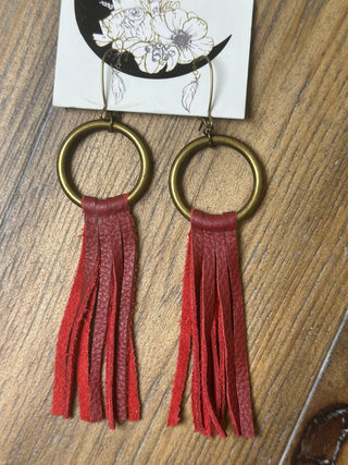 Jaded Gypsy Leather Fringe Disc Hoop Earrings