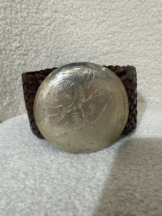 Braided Brown Silver Disc Belt