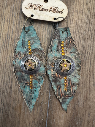 Rare Bird Leather Gold Star Crystal Earrings
