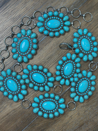 Turquoise Oval Conch Belt Adjustable Western Statement Belt