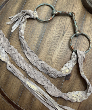Rare Bird Snaffle Bit Cream and Gold Distressed Leather Belt