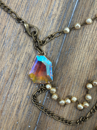 Mixed Metal and Pearl Lariat Necklace by Jaded Gypsy