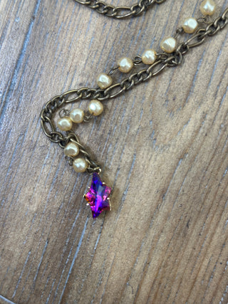 Mixed Metal and Pearl Lariat Necklace by Jaded Gypsy