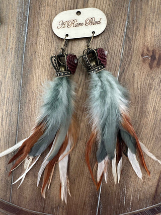 Rare Bird Crown Rose Crystal Feather Hoop Earrings