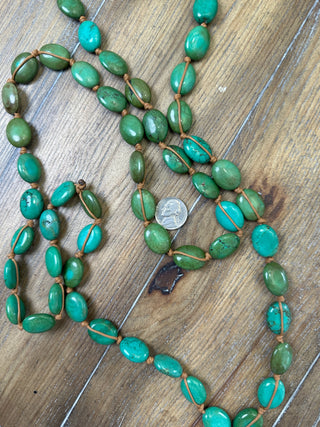 Authentic Turquoise Oval Disc Necklace on Hand-Knotted Cord