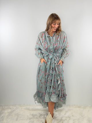 Whispering Blooms Artisanal Cotton Duster in Sky by Jaded Gypsy