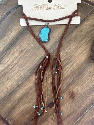 Rare Bird Turquoise Medallion Leather Wraparound Necklace and Belt