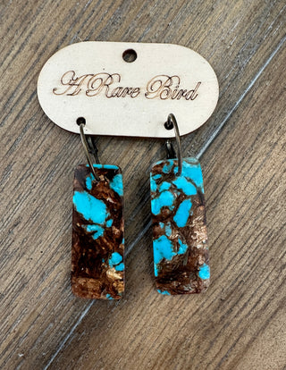 Rare Bird Mixed Turquoise and Brown Stone Leverback Hoop Earrings