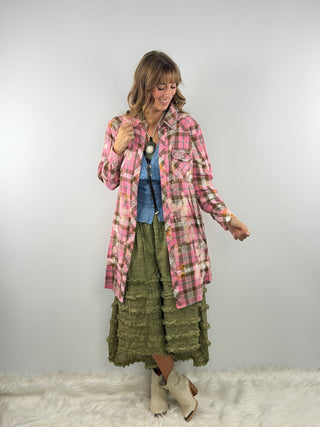 Embellished Rare Bird Pink Plaid Snap Top