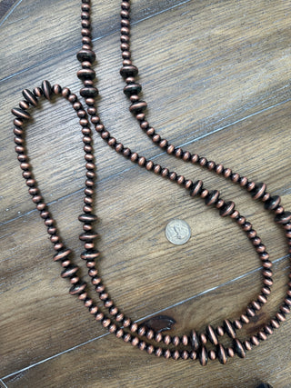 Navajo Pearl Design Long Layering Necklace in Silver and Copper