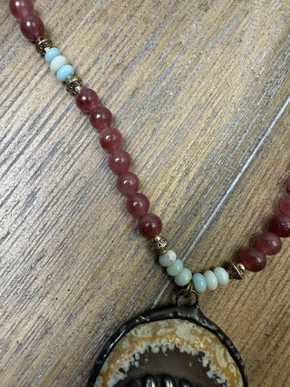 Gemstone Crystal and Mixed Metal Cross Necklace by Jaded Gypsy