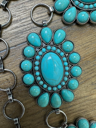 Turquoise Oval Conch Belt Adjustable Western Statement Belt