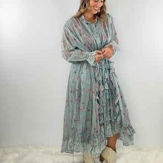 Whispering Blooms Artisanal Cotton Duster in Sky by Jaded Gypsy
