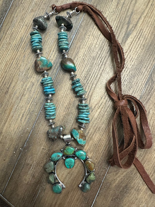 Rare Bird Turquoise Squash Blossom Navajo Necklace